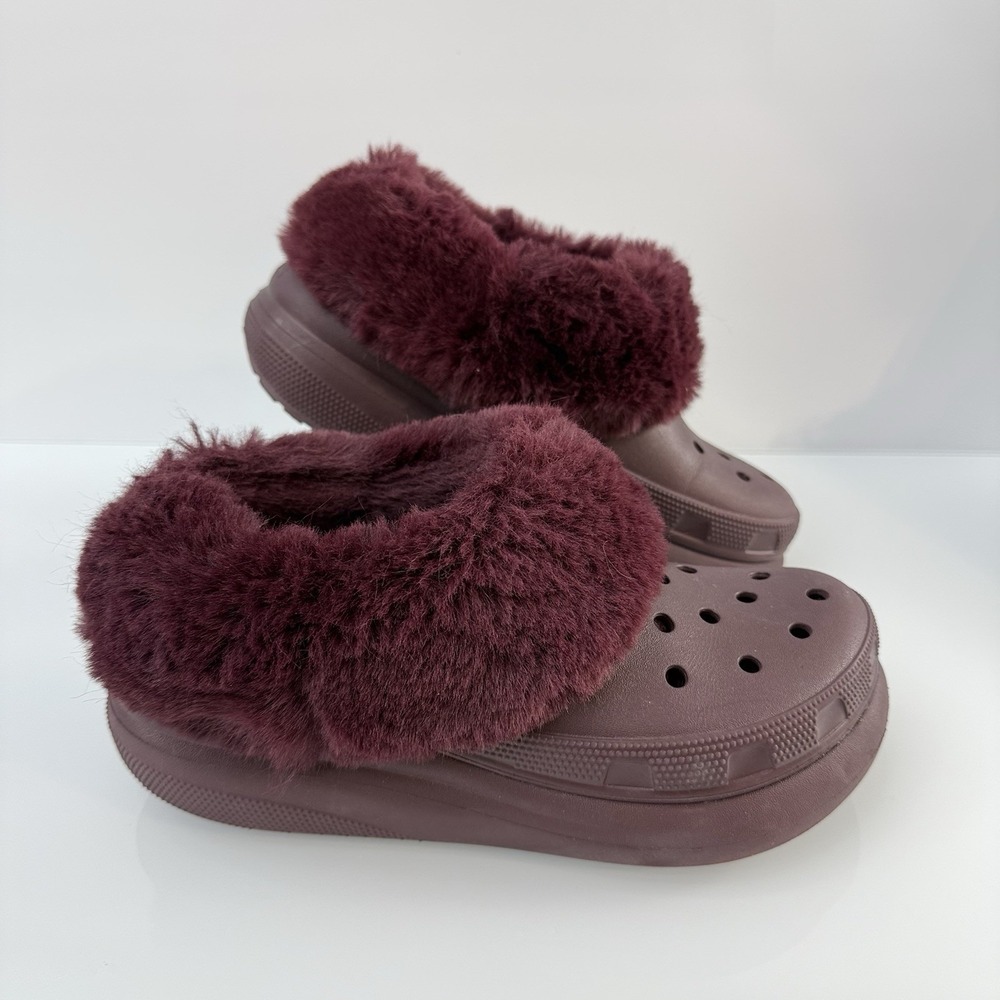 Crocs Womens‎ Furever Crush Lined Platform Clogs Dark Cherry M7 W9 $75 208446